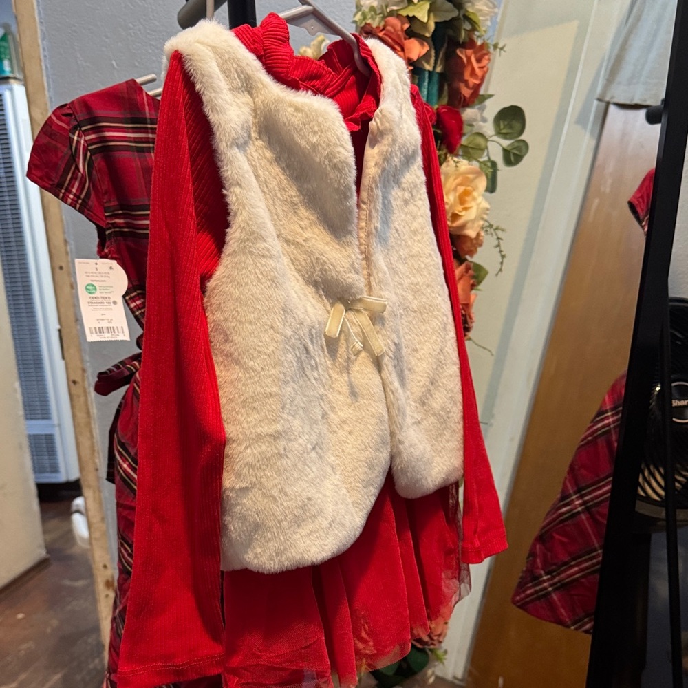 Carter's Red Plaid Dress with White Vest